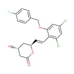 O=C1C[C@H](O)C[C@@H](/C=C/c2c(Cl)cc(Cl)cc2OCc2ccc(F)cc2)O1 ZINC000029407940