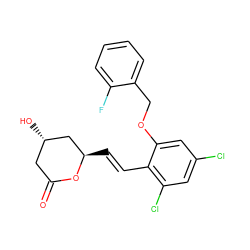 O=C1C[C@H](O)C[C@@H](/C=C/c2c(Cl)cc(Cl)cc2OCc2ccccc2F)O1 ZINC000029413930