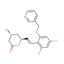 O=C1C[C@H](O)C[C@@H](/C=C/c2c(Cl)cc(Cl)cc2OCc2cccnc2)O1 ZINC000029413701