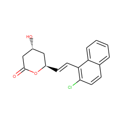 O=C1C[C@H](O)C[C@@H](/C=C/c2c(Cl)ccc3ccccc23)O1 ZINC000027865169