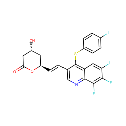 O=C1C[C@H](O)C[C@@H](/C=C/c2cnc3c(F)c(F)c(F)cc3c2Sc2ccc(F)cc2)O1 ZINC000028876024