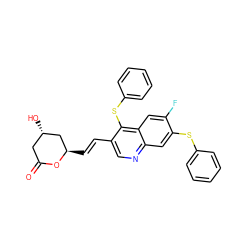 O=C1C[C@H](O)C[C@@H](/C=C/c2cnc3cc(Sc4ccccc4)c(F)cc3c2Sc2ccccc2)O1 ZINC000028876033