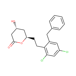 O=C1C[C@H](O)C[C@@H](CCc2c(Cl)cc(Cl)cc2Cc2ccccc2)O1 ZINC000029480404