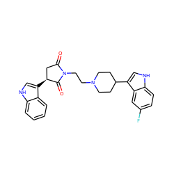 O=C1C[C@H](c2c[nH]c3ccccc23)C(=O)N1CCN1CCC(c2c[nH]c3ccc(F)cc23)CC1 ZINC000096258472