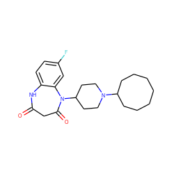 O=C1CC(=O)N(C2CCN(C3CCCCCCC3)CC2)c2cc(F)ccc2N1 ZINC000115712423