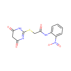 O=C1CC(=O)NC(SCC(=O)Nc2ccccc2[N+](=O)[O-])=N1 ZINC000004474860