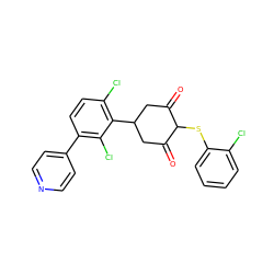 O=C1CC(c2c(Cl)ccc(-c3ccncc3)c2Cl)CC(=O)C1Sc1ccccc1Cl ZINC000473127940