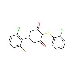 O=C1CC(c2c(Cl)cccc2Br)CC(=O)C1Sc1ccccc1Cl ZINC000299825417