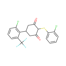 O=C1CC(c2c(Cl)cccc2C(F)(F)F)CC(=O)C1Sc1ccccc1Cl ZINC000299830948