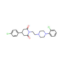 O=C1CC(c2ccc(Cl)cc2)CC(=O)N1CCN1CCN(c2ccccc2Cl)CC1 ZINC000072172317