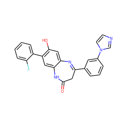 O=C1CC(c2cccc(-n3ccnc3)c2)=Nc2cc(O)c(-c3ccccc3F)cc2N1 ZINC000101456367