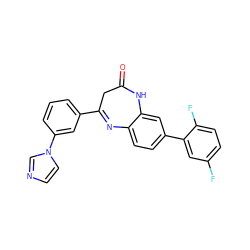 O=C1CC(c2cccc(-n3ccnc3)c2)=Nc2ccc(-c3cc(F)ccc3F)cc2N1 ZINC000101495450