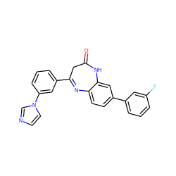 O=C1CC(c2cccc(-n3ccnc3)c2)=Nc2ccc(-c3cccc(F)c3)cc2N1 ZINC000101148285