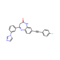 O=C1CC(c2cccc(-n3ccnc3)c2)=Nc2ccc(C#Cc3ccc(F)cc3)cc2N1 ZINC000101135884