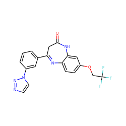 O=C1CC(c2cccc(-n3ccnn3)c2)=Nc2ccc(OCC(F)(F)F)cc2N1 ZINC000101491726