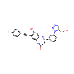 O=C1CC(c2cccc(-n3nncc3CO)c2)=Nc2cc(O)c(C#Cc3ccc(F)cc3)cc2N1 ZINC000101135701