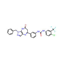 O=C1CC(c2cccc(NC(=O)Nc3ccc(Cl)c(C(F)(F)F)c3)c2)=Nc2cnn(Cc3ccccc3)c2N1 ZINC000101454544