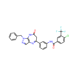 O=C1CC(c2cccc(NC(=O)c3ccc(Cl)c(C(F)(F)F)c3)c2)=Nc2cnn(Cc3ccccc3)c2N1 ZINC000101454542