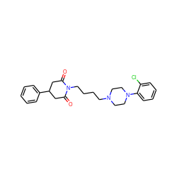 O=C1CC(c2ccccc2)CC(=O)N1CCCCN1CCN(c2ccccc2Cl)CC1 ZINC000072172364