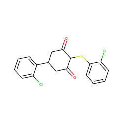 O=C1CC(c2ccccc2Cl)CC(=O)C1Sc1ccccc1Cl ZINC000299829956