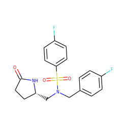 O=C1CC[C@@H](CN(Cc2ccc(F)cc2)S(=O)(=O)c2ccc(F)cc2)N1 ZINC000103239939