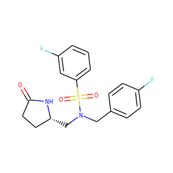 O=C1CC[C@@H](CN(Cc2ccc(F)cc2)S(=O)(=O)c2cccc(F)c2)N1 ZINC000103239947