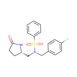 O=C1CC[C@@H](CN(Cc2ccc(F)cc2)S(=O)(=O)c2ccccc2)N1 ZINC000103239942