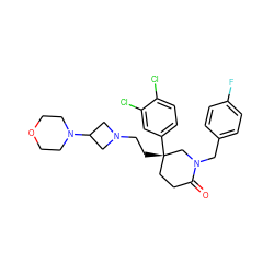 O=C1CC[C@](CCN2CC(N3CCOCC3)C2)(c2ccc(Cl)c(Cl)c2)CN1Cc1ccc(F)cc1 ZINC000022927827