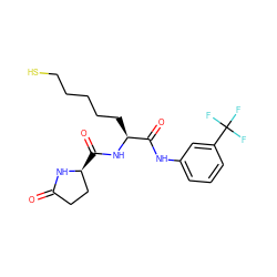 O=C1CC[C@H](C(=O)N[C@@H](CCCCCS)C(=O)Nc2cccc(C(F)(F)F)c2)N1 ZINC000299819723