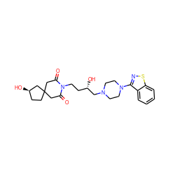 O=C1CC2(CC[C@@H](O)C2)CC(=O)N1CC[C@H](O)CN1CCN(c2nsc3ccccc23)CC1 ZINC000013650176