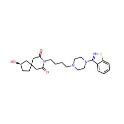 O=C1CC2(CC[C@@H](O)C2)CC(=O)N1CCCCN1CCN(c2nsc3ccccc23)CC1 ZINC000013650158