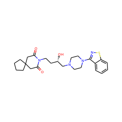 O=C1CC2(CCCC2)CC(=O)N1CC[C@H](O)CN1CCN(c2nsc3ccccc23)CC1 ZINC000013650172