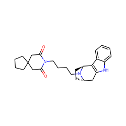 O=C1CC2(CCCC2)CC(=O)N1CCCCN1[C@H]2CC[C@H]1c1c([nH]c3ccccc13)C2 ZINC000100753724