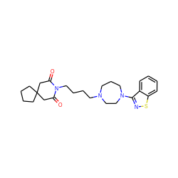 O=C1CC2(CCCC2)CC(=O)N1CCCCN1CCCN(c2nsc3ccccc23)CC1 ZINC000027194607