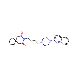 O=C1CC2(CCCC2)CC(=O)N1CCCCN1CCN(c2ccc3ccccc3n2)CC1 ZINC000013602947