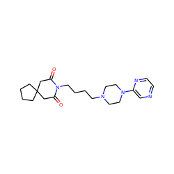 O=C1CC2(CCCC2)CC(=O)N1CCCCN1CCN(c2cnccn2)CC1 ZINC000029417048