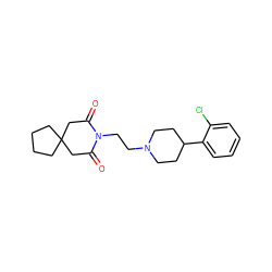 O=C1CC2(CCCC2)CC(=O)N1CCN1CCC(c2ccccc2Cl)CC1 ZINC000013560160