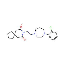 O=C1CC2(CCCC2)CC(=O)N1CCN1CCCN(c2ccccc2Cl)CC1 ZINC000013560158