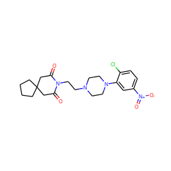 O=C1CC2(CCCC2)CC(=O)N1CCN1CCN(c2cc([N+](=O)[O-])ccc2Cl)CC1 ZINC000013560136