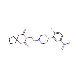 O=C1CC2(CCCC2)CC(=O)N1CCN1CCN(c2cc([N+](=O)[O-])ccc2F)CC1 ZINC000013560135