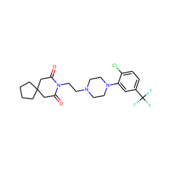 O=C1CC2(CCCC2)CC(=O)N1CCN1CCN(c2cc(C(F)(F)F)ccc2Cl)CC1 ZINC000013560130