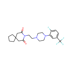 O=C1CC2(CCCC2)CC(=O)N1CCN1CCN(c2cc(C(F)(F)F)ccc2F)CC1 ZINC000013560134