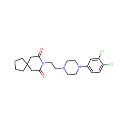 O=C1CC2(CCCC2)CC(=O)N1CCN1CCN(c2ccc(Cl)c(Cl)c2)CC1 ZINC000013560124