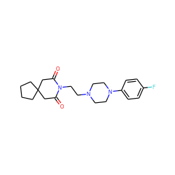 O=C1CC2(CCCC2)CC(=O)N1CCN1CCN(c2ccc(F)cc2)CC1 ZINC000012356195