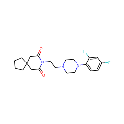 O=C1CC2(CCCC2)CC(=O)N1CCN1CCN(c2ccc(F)cc2F)CC1 ZINC000028471773