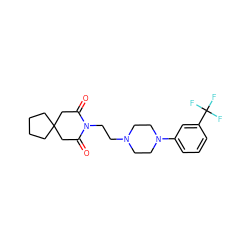 O=C1CC2(CCCC2)CC(=O)N1CCN1CCN(c2cccc(C(F)(F)F)c2)CC1 ZINC000052969539