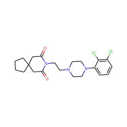 O=C1CC2(CCCC2)CC(=O)N1CCN1CCN(c2cccc(Cl)c2Cl)CC1 ZINC000013560116