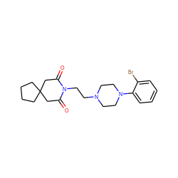 O=C1CC2(CCCC2)CC(=O)N1CCN1CCN(c2ccccc2Br)CC1 ZINC000013560122