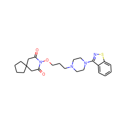 O=C1CC2(CCCC2)CC(=O)N1OCCCN1CCN(c2nsc3ccccc23)CC1 ZINC000001542241