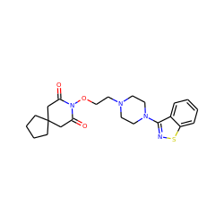 O=C1CC2(CCCC2)CC(=O)N1OCCN1CCN(c2nsc3ccccc23)CC1 ZINC000053050140